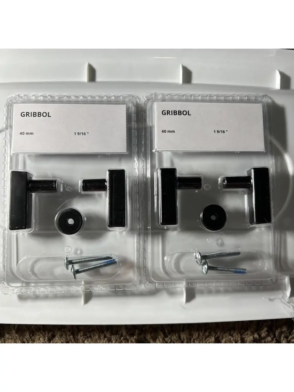 Ikea Gribbol SET OF TWO Brass Black Tone Cabinet Door Pulls Knobs 40 mm 1 9/16”